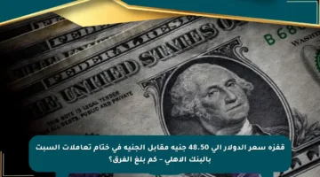 قفزة سعر الدولار إلى 48.50 جنيه مقابل الجنيه في ختام تعاملات السبت بالبنك الأهلي – كم بلغ الفرق؟